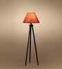 Wooden Tripod Floor Lamp With Maroon Jute Drum Shade