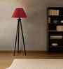 Wooden Tripod Floor Lamp With Maroon Jute Drum Shade
