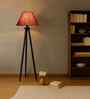 Wooden Tripod Floor Lamp With Maroon Jute Drum Shade