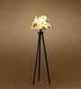 Wooden Tripod Floor Lamp With Multicolor Cotton Drum Shade