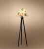 Wooden Tripod Floor Lamp With Multicolor Cotton Drum Shade