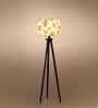 Wooden Tripod Floor Lamp With Multicolor Cotton Drum Shade