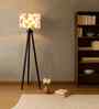 Wooden Tripod Floor Lamp With Multicolor Cotton Drum Shade