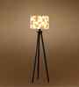 Wooden Tripod Floor Lamp With Multicolor Cotton Drum Shade