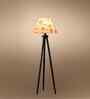Wooden Tripod Floor Lamp With Multicolor Cotton Drum Shade
