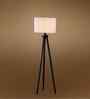 Wooden Tripod Floor Lamp With Multicolor Cotton Drum Shade