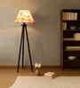 Wooden Tripod Floor Lamp With Multicolor Cotton Drum Shade