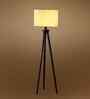 Wooden Tripod Floor Lamp With Off-White Cotton Drum Shade