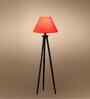 Wooden Tripod Floor Lamp With Orange Cotton Drum Shade