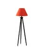 Wooden Tripod Floor Lamp With Orange Cotton Drum Shade