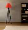 Wooden Tripod Floor Lamp With Orange Cotton Drum Shade