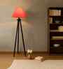 Wooden Tripod Floor Lamp With Orange Cotton Drum Shade