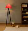 Wooden Tripod Floor Lamp With Orange Cotton Drum Shade