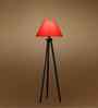 Wooden Tripod Floor Lamp With Orange Cotton Drum Shade