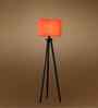 Wooden Tripod Floor Lamp With Orange Cotton Drum Shade