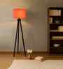 Wooden Tripod Floor Lamp With Orange Cotton Drum Shade