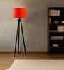 Wooden Tripod Floor Lamp With Orange Cotton Drum Shade