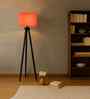 Wooden Tripod Floor Lamp With Orange Cotton Drum Shade
