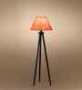 Wooden Tripod Floor Lamp With Pink Jute Drum Shade