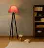 Wooden Tripod Floor Lamp With Pink Jute Drum Shade
