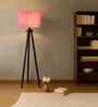 Wooden Tripod Floor Lamp With Pink Jute Drum Shade