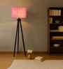 Wooden Tripod Floor Lamp With Pink Jute Drum Shade