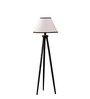 Wooden Tripod Floor Lamp With White & Black Cotton Drum Shade
