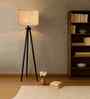 Wooden Tripod Floor Lamp With White Jute Drum Shade