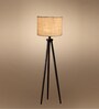 Wooden Tripod Floor Lamp With White Jute Drum Shade