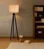 Wooden Tripod Floor Lamp With White Jute Drum Shade