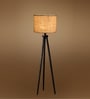 Wooden Tripod Floor Lamp With White Jute Drum Shade