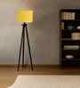 Wooden Tripod Floor Lamp With Yellow Cotton Drum Shade