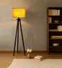 Wooden Tripod Floor Lamp With Yellow Cotton Drum Shade