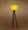 Wooden Tripod Floor Lamp With Yellow Cotton Drum Shade