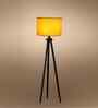 Wooden Tripod Floor Lamp With Yellow Cotton Drum Shade