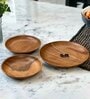(Set of 3) Brown Acacia Wood Round Shaped Appetizer Platter