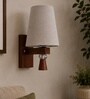 Wooden Wall Lamp with Grey  cotton shade