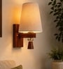 Wooden Wall Lamp with Grey  cotton shade
