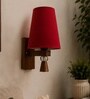 Wooden Wall Lamp with Red cotton shade