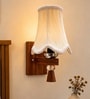 Wooden Wall Lamp with Vintage off-white cotton Shade