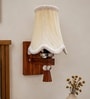 Wooden Wall Lamp with Vintage off-white cotton Shade
