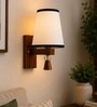 Wooden Wall Lamp with White & Black  cotton shade