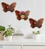(Set Of 3) Butterfly Wooden Wall Shelfs In Brown Color