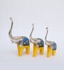 Wooden Yellow Handpainted Elephant (Set Of 3) Figurine