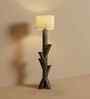 Woods Wooden Floor Lamp with Brown Base and Jute Fabric Lampshade