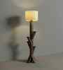 Woods Wooden Floor Lamp with Brown Base and Jute Fabric Lampshade