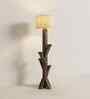 Woods Wooden Floor Lamp with Brown Base and Jute Fabric Lampshade