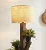 Woods Wooden Floor Lamp with Brown Base and Jute Fabric Lampshade