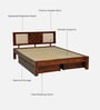 Woodway Sheesham Wood Queen Size Bed In Honey Oak  Finish With Drawer Storage