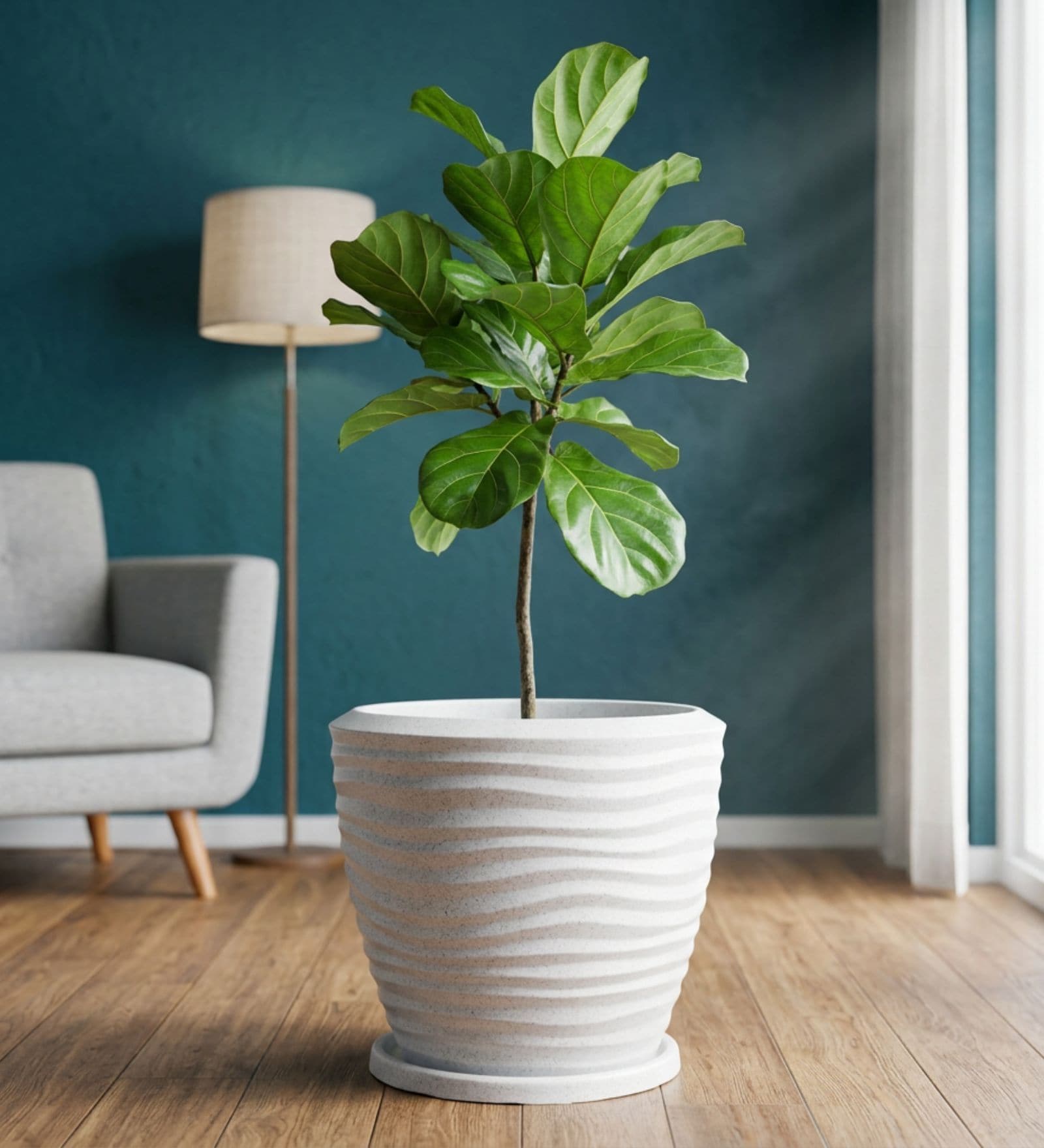 WPC Marble White 15 Inch German Polymer Round Plant Container With Saucer